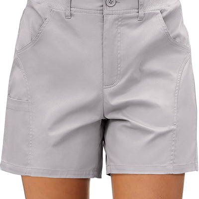 luvamia Shorts for Women Trendy Casual Summer High Waisted Chino Shorts Ribbed Elastic Waist Comfy Shorts With Pockets Short Shorts for Women Grey Womens Shorts Light Gray Size X-Large Size 16 Size 18