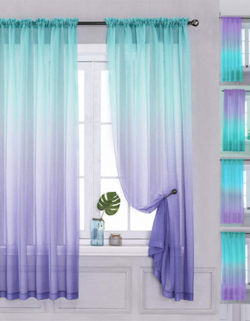 Charger l'image dans la visionneuse de galerie, Yancorp 2 Panel Sets Semi Bedroom Curtains 63 inch Length Sheer Rod Pocket Curtain Linen Teal Turquoise Purple Ombre Girls Living Room Mermaid Bedroom Nursery Kids Decor (Turquoise Purple 52"x63")

