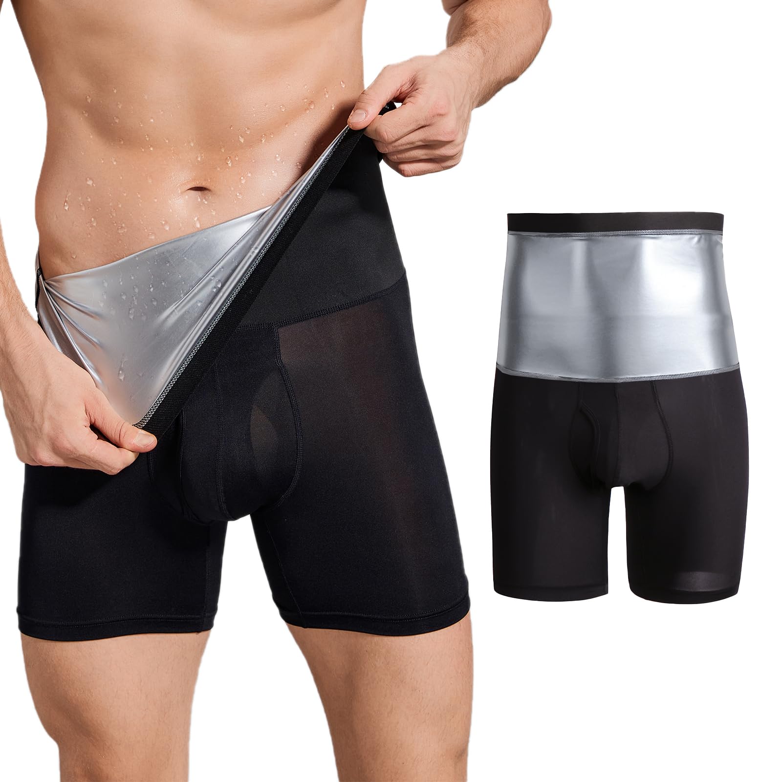 Akkad Kuti Sauna Sweat Shorts for Men Workout Compression Shorts Tummy Control Shapewear High Waist (Sauna Shorts SilverL)