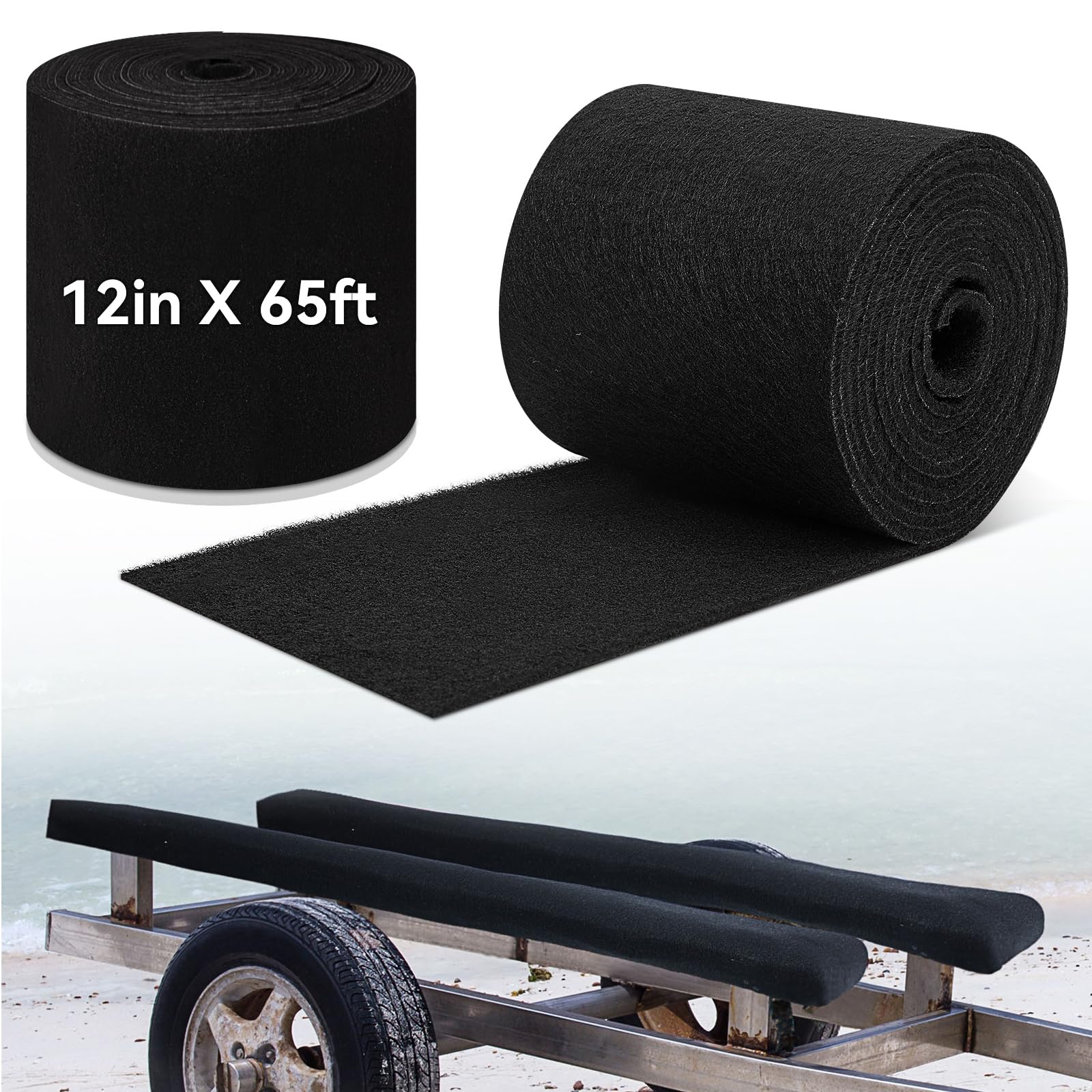 Alfombra para literas de remolque de barco Timgle, alfombra marina de poliéster, accesorios para remolque de barco, piezas para remolque de barco, acolchado de remolque marino para remolques de barco al aire libre (negro, 12 pulgadas x 65 pies)