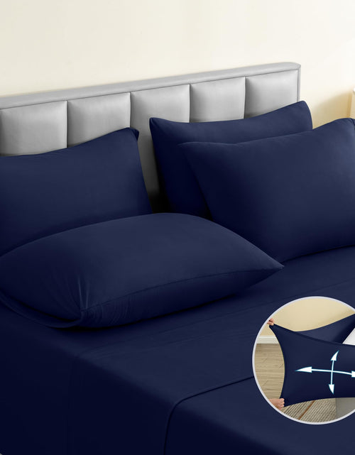 Load image into Gallery viewer, BYSURE Jersey Knit Full Size Bed Sheets 6 Pieces Stretch Super Soft and Wrinkle-Free Bed Sheets Spandex Blend with 18-inch Deep Pocket Navy Blue
