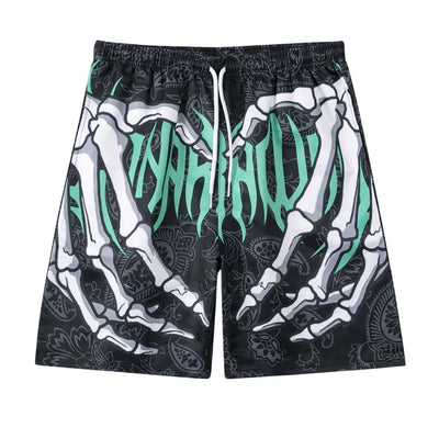 SHENHE Mens Y2K Graphic Shorts Goth Ghostface Skeleton Shorts Streetwear Rave Bandana Paisley Shorts Dark Black S