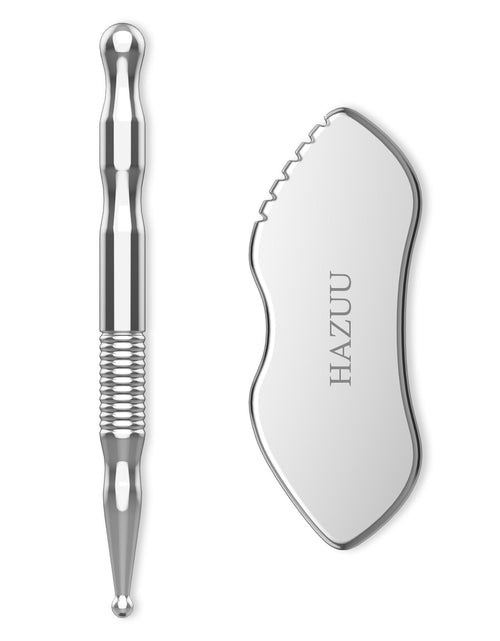 Charger l'image dans la visionneuse de galerie, HAZUU Stainless Steel Gua Sha Tool &amp; Acupuncture Pen- Deep Tissue Massage &amp; Pain Relief Therapy with Trigger Point Massage - Full Body Self-Massage Acupressure Bar for Relaxation (JGS-3)
