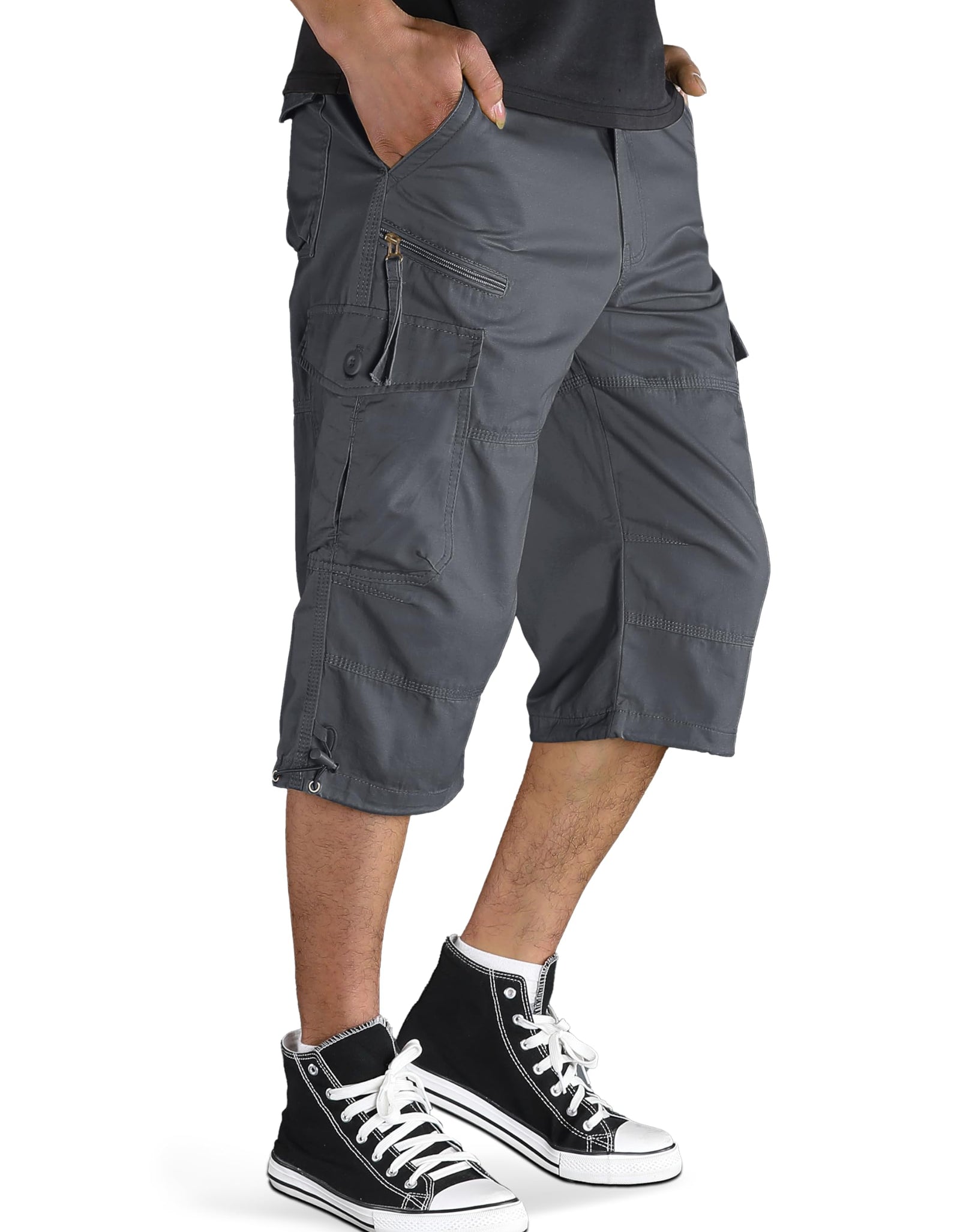 TACVASEN Capris Pant for Men 3/4 Capri Shorts Mens Long Shorts Knee Length Shorts 7 Pockets Hiking Shorts Baggy 3/4 Pants Grey