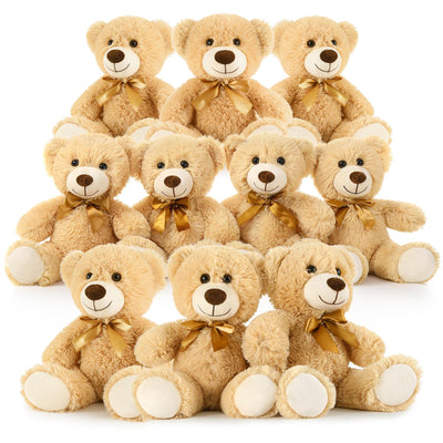 Tezituor Ours en peluche en vrac, lot de 10 ours en peluche pour baby shower, 35,6 cm, petits ours en peluche, cadeau pour enfants pour Noël, anniversaire, Saint-Valentin, marron clair