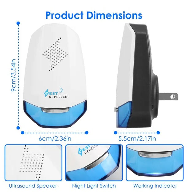 2 Pack Ultrasonic Pest Repeller With Night Light Plug In Pest Mice Repellent Indoor Roach Bed Bug Mouse Rodent Mosquito Killer For Bedroom Garage Warehouse Office