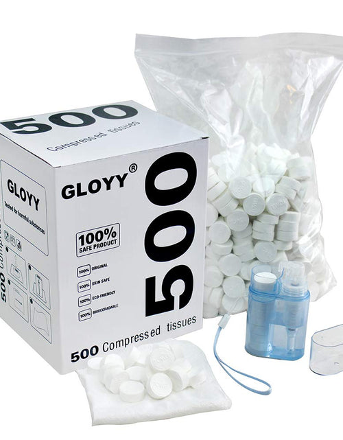 Cargar imagen en el visor de la galería, Toallas comprimidas suaves GLOYY, toallitas biodegradables, pañuelos mágicos mini moneda, incluye dispensador de transporte GRATIS, portátiles para el hogar, belleza, mochileros, camping, accesorios al aire libre (500 unidades) (22.3 cm x 24.1 cm)
