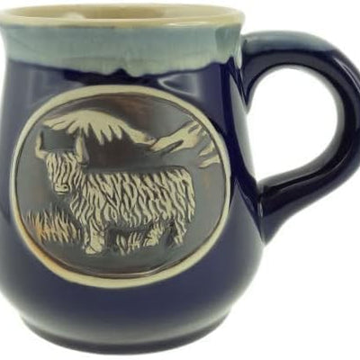 Glen Appin Stoneware Mug Scotland Pottery Mug for Coffe or Beer 16.9 oz(500 ml) (Highland Cow - Blue)