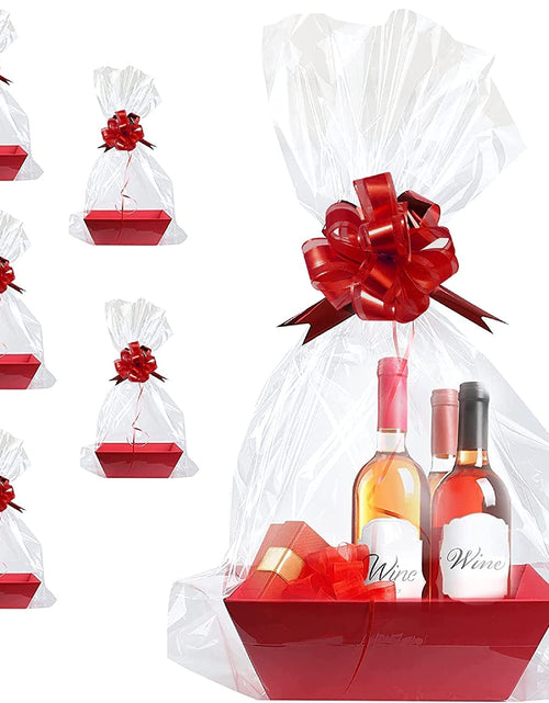 Load image into Gallery viewer, Upper Midland Products [5PK Large Red Baskets For Gifts Empty To Fill| Bulk Gift Basket Kit- 10x12” Big Red Basket | 5 Cellophane Bags | 5 Pack Red Pull Bows
