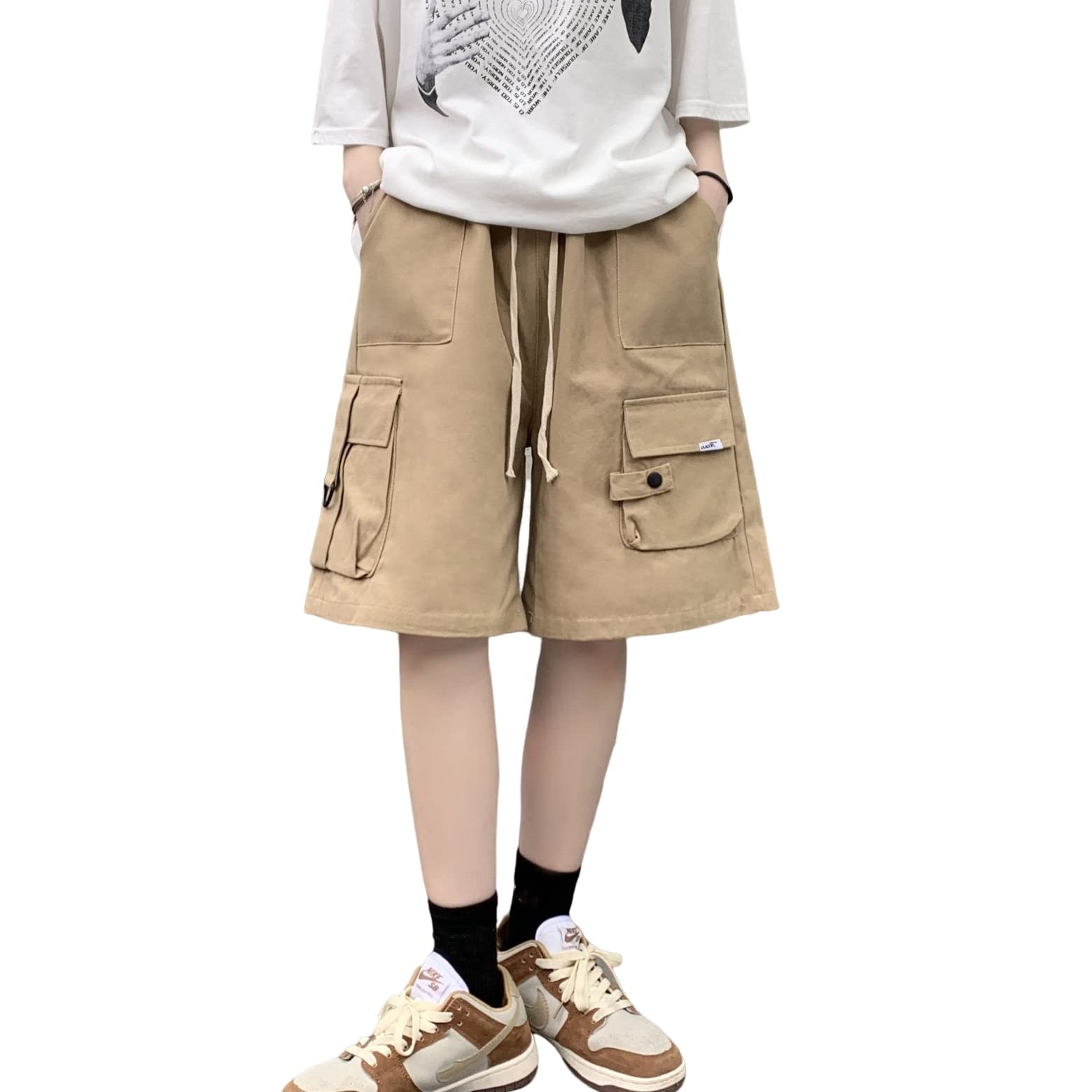 Weierpidan Womens Summer Cargo Shorts Elastic Waist Drawsting Comfy Cotton Loose Shorts