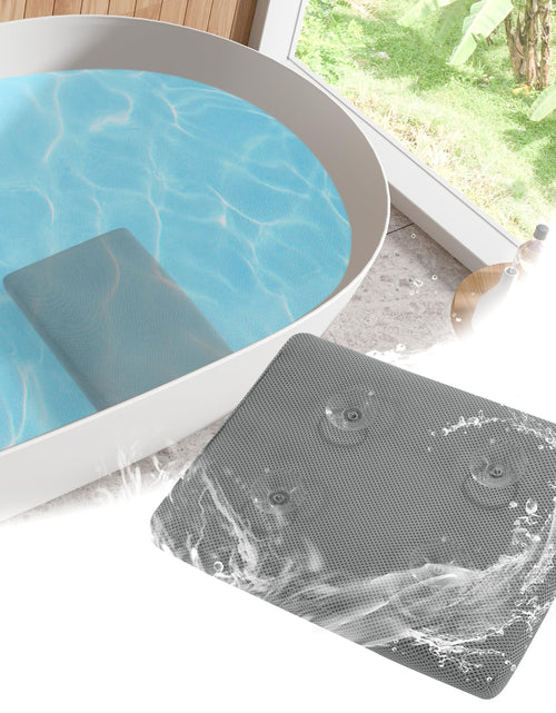 Cargar imagen en el visor de la galería, MABOZOO Cojín de baño para bañera con 4 potentes ventosas antideslizantes, alfombrilla de malla de secado rápido, almohada de spa, accesorios de baño para adultos, interior y exterior (gris)
