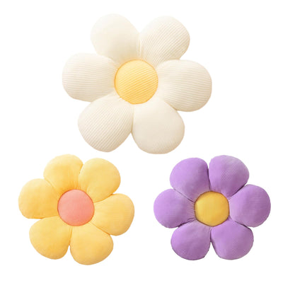 3 almohadas de flores - Cojín de asiento en forma de flor, bonita almohada de margaritas, almohadas de suelo para adultos, niños, hogar, dormitorio, sofá, silla, decoración (blanco/amarillo/púrpura 15,74 pulg.+19,68 pulg.)