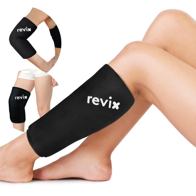 REVIX Shin Compression Sleeve for Calf Ice Wrap for Legs Reusable Ice Pack for Elbow Arm and Knee Discomfort Hot Cold Therapy for Post-Workout Recovery 360° Full Coverage