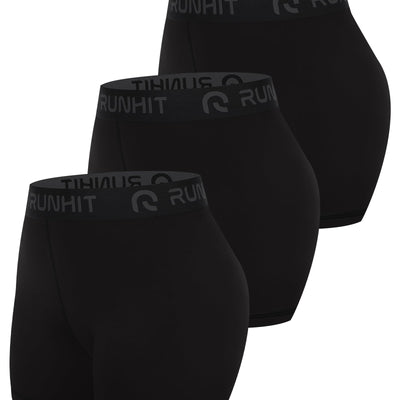 Runhit 3 Pack Compression Shorts for Women High Waisted 3" Volleyball Shorts Womens Spandex Shorts Workout Athletic Yoga Black Black Black L