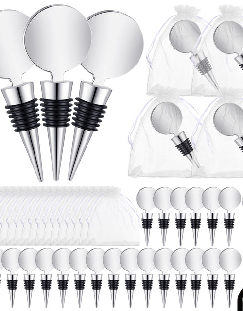 Load image into Gallery viewer, Yaocom 36 Sets Wine Stopper for Wine Bottles Wedding Wine Stopper Champagne Bottle Stoppers Beverage Bottle Stoppers with White Sheer Organza Bags Christmas Wedding Party Favor for Guests (Silver)
