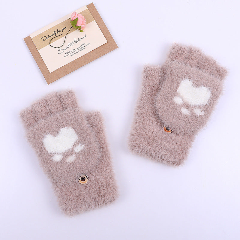 Gants d'hiver tricotés patte de chat