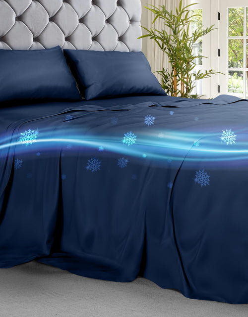 Load image into Gallery viewer, DECOLURE Cooling Sheets Full Set 4pcs - Luxurious &amp; Ultra-Soft Full Size Cooling Sheets for Hot Sleepers - Comfortable Bamboo Viscose Microfiber Full Cooling Bed Sheets w/Deep Pockets (Navy)
