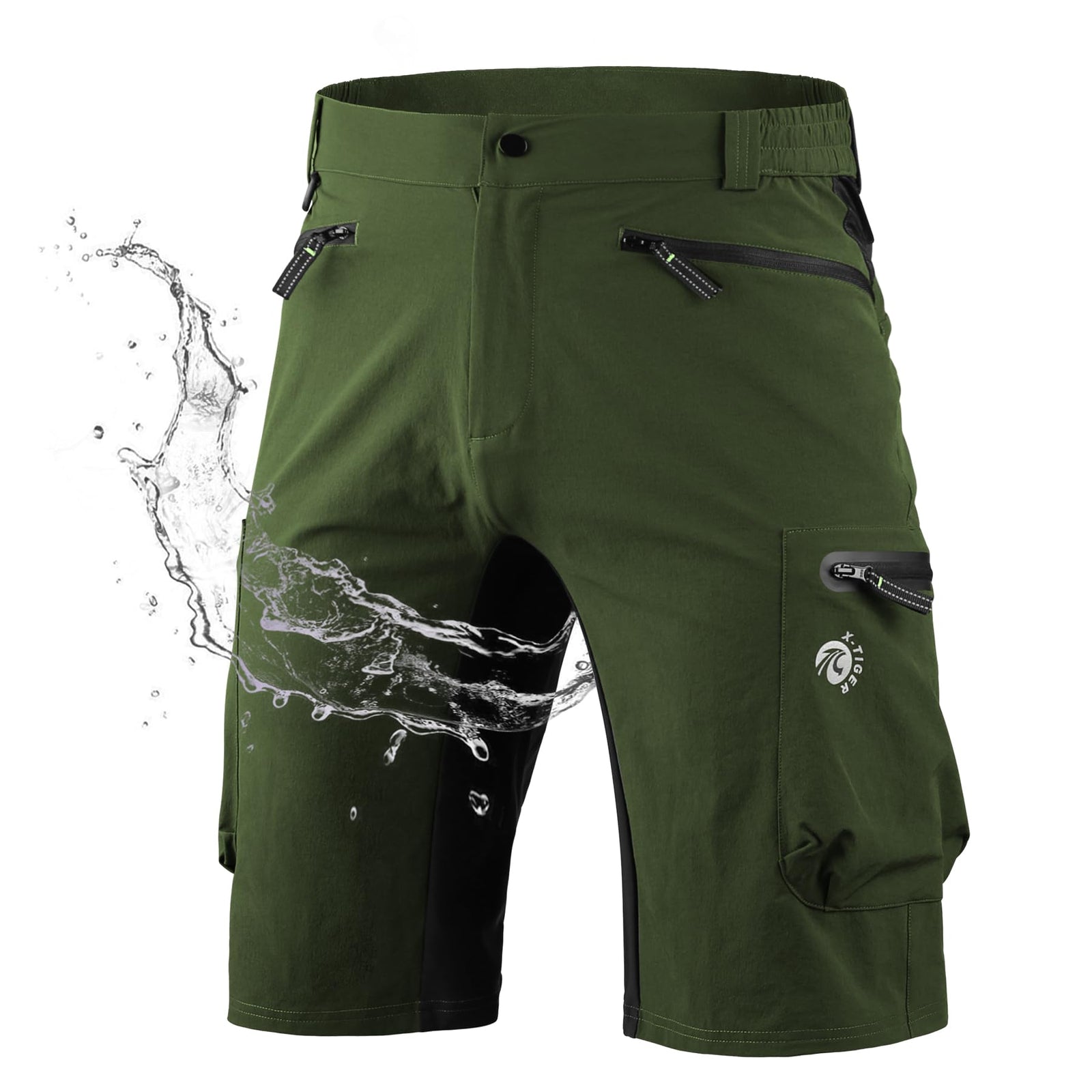 X-TIGER Hiking Shorts Men Fishing Shorts Quick Dry Lightweight Hiking Climbing Work Cargo Shorts with Zipper Pocket Green