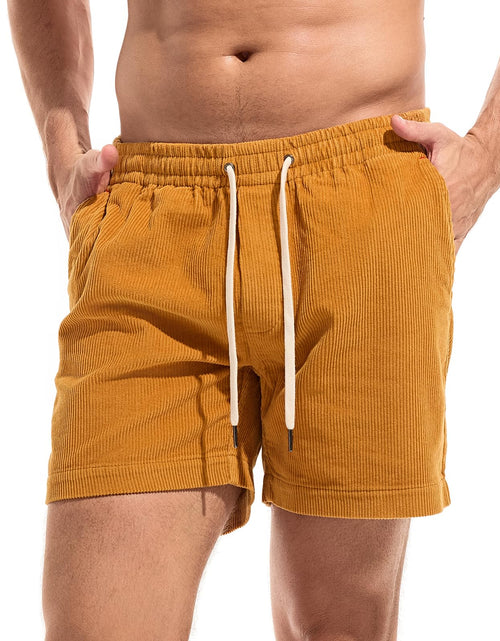 Load image into Gallery viewer, AMY COULEE Mens Corduroy Shorts 5.5" Elastic Waist Casual Shorts Summer Beach Shorts with Pockets (Ginger Yellow S)
