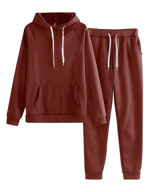 Load image into Gallery viewer, Two Piece Sweatsuits Women Set Fleece Lined Hoodie and Sweatpants Set Jogging Suits with Kangaroo Pockets Wine_02 Medium
