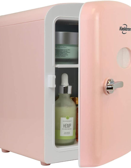 Cargar imagen en el visor de la galería, Koolatron Retro Mini Fridge for Bedroom Skincare Cosmatic Office Small Refrigerator Dorm Fridge 4L Compact Mini Refrigerator Personal Cooler Pink Ideal for Bedroom Travel and Beauty
