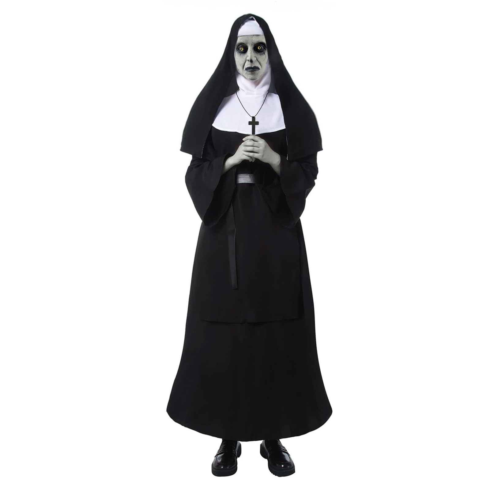 Nun Costume for Women Nun Dress with Scary Nun Mask Various Size Adult Halloween Nun Outfit Cosplay