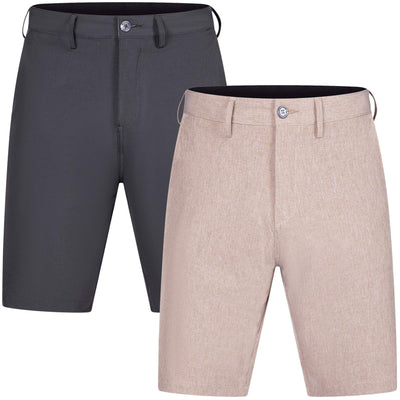 Brickline Mens Shorts for Men Hybrid Casual Golf Dress Flat Front Quick Dry Stretch Board Shorts (2 Pack) Lightweight Chino Short Black/Khaki - 44