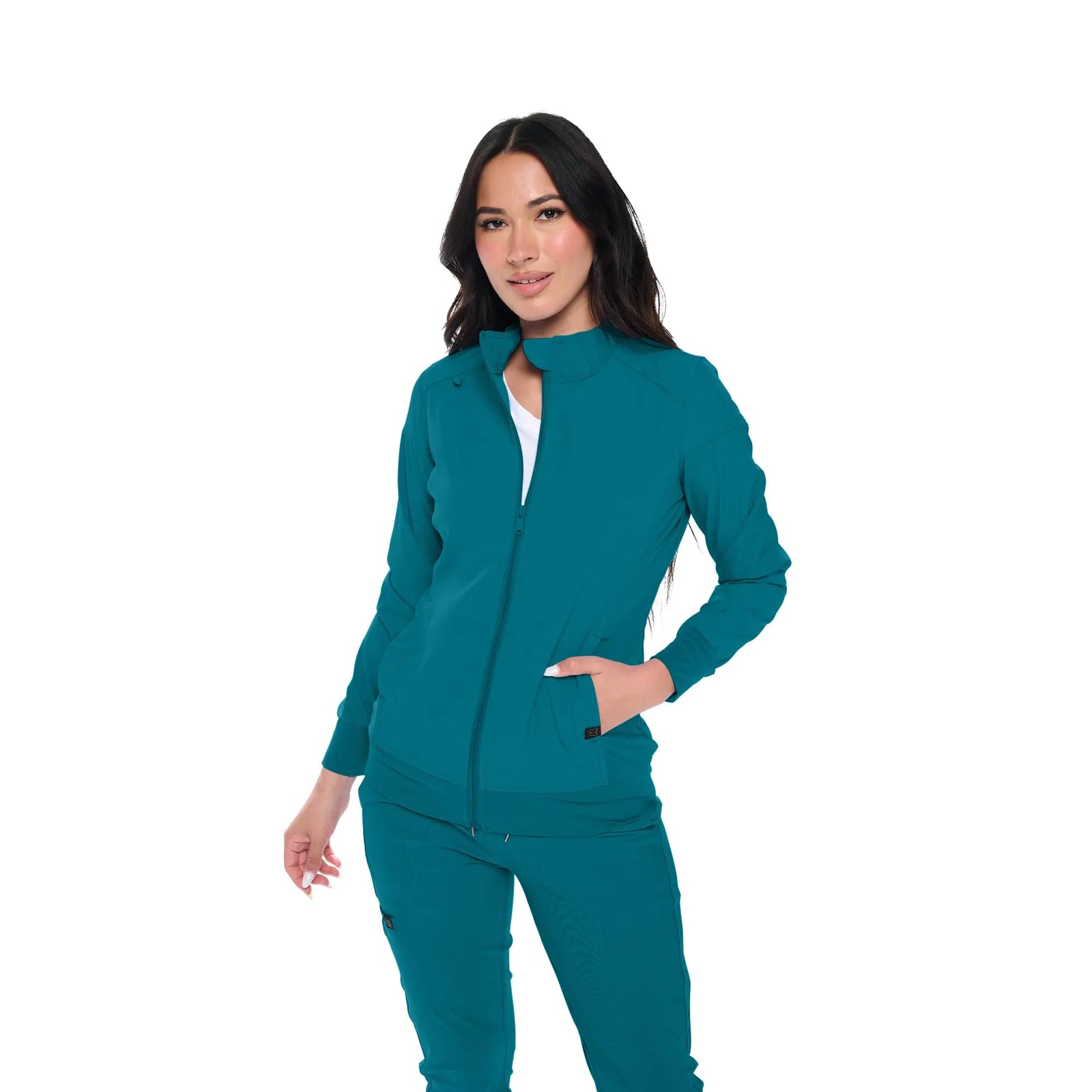 Chaqueta de uniforme Monarch para mujer, chaqueta de calentamiento con cremallera, azul Caribe