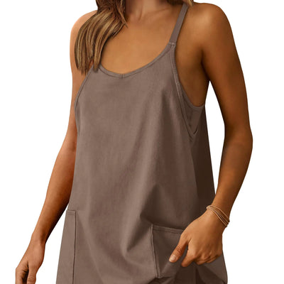 Caracilia Womens Summer Mini Dress 2025 Casual Sleeveless Built in Shapewear Sundress Trendy Short Tennis Athletic Outfits Coffee XX-Large