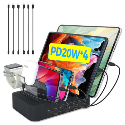 Estación de carga USB C rápida para múltiples dispositivos Apple100W 4 PD y 2 USB Soporte de carga compatible con teléfonos Apple, iPads y teléfonos y tabletas Android, estación de carga familiar tipo C