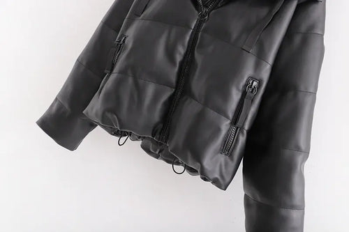 Load image into Gallery viewer, Warm Cotton Jacket, PU Leather Coat, PU Jacket

