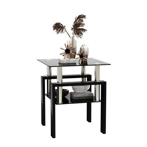 Load image into Gallery viewer, 1-Piece Modern Tempered Glass Tea Table Coffee Table End Table, Square Table For Living Room, Black
