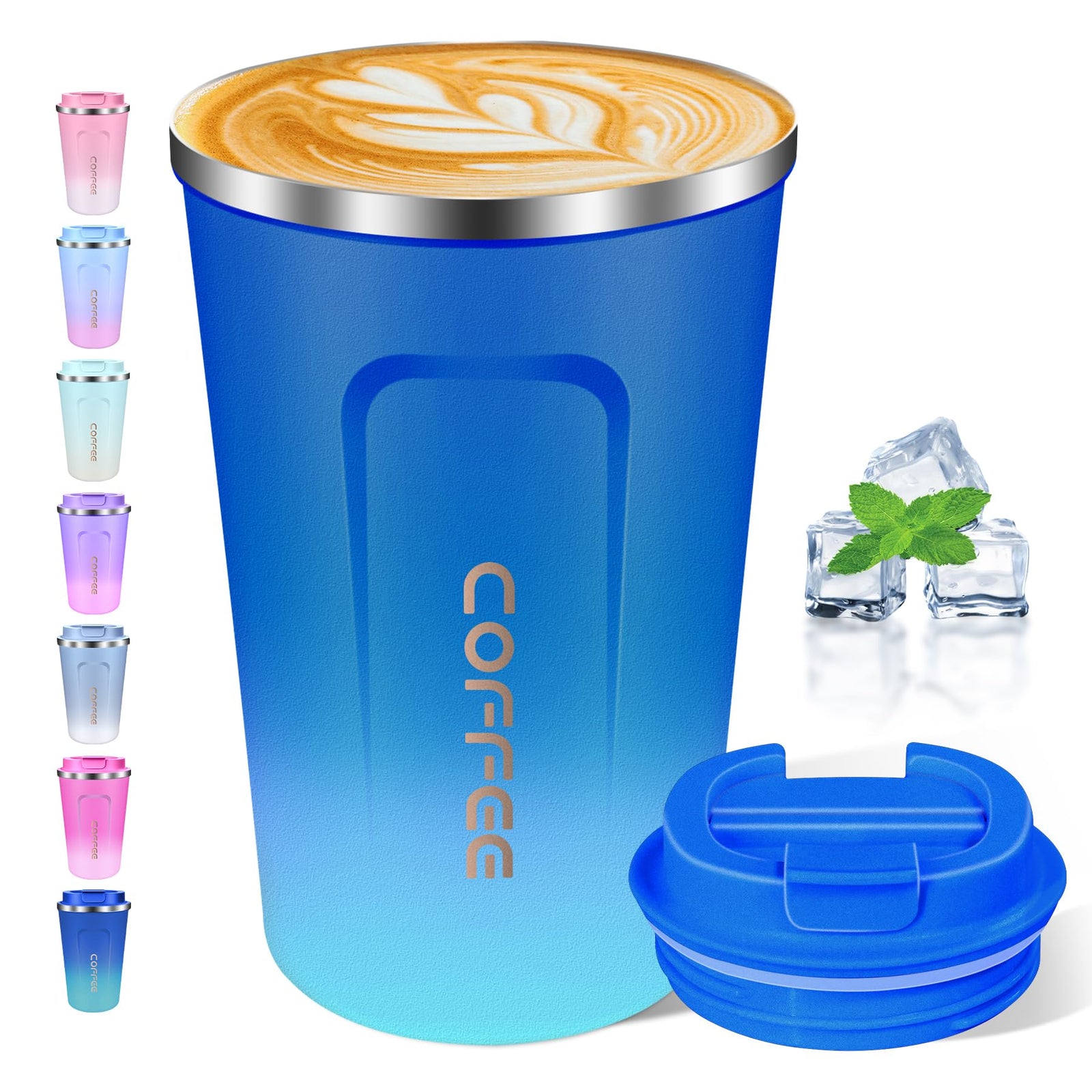 Taza de café térmica de 355 ml, taza de café de viaje con tapa, termo de café a prueba de fugas, sin asa, taza de acero inoxidable reutilizable que mantiene el frío y el calor, adecuada para coche, viajes diarios y regalos