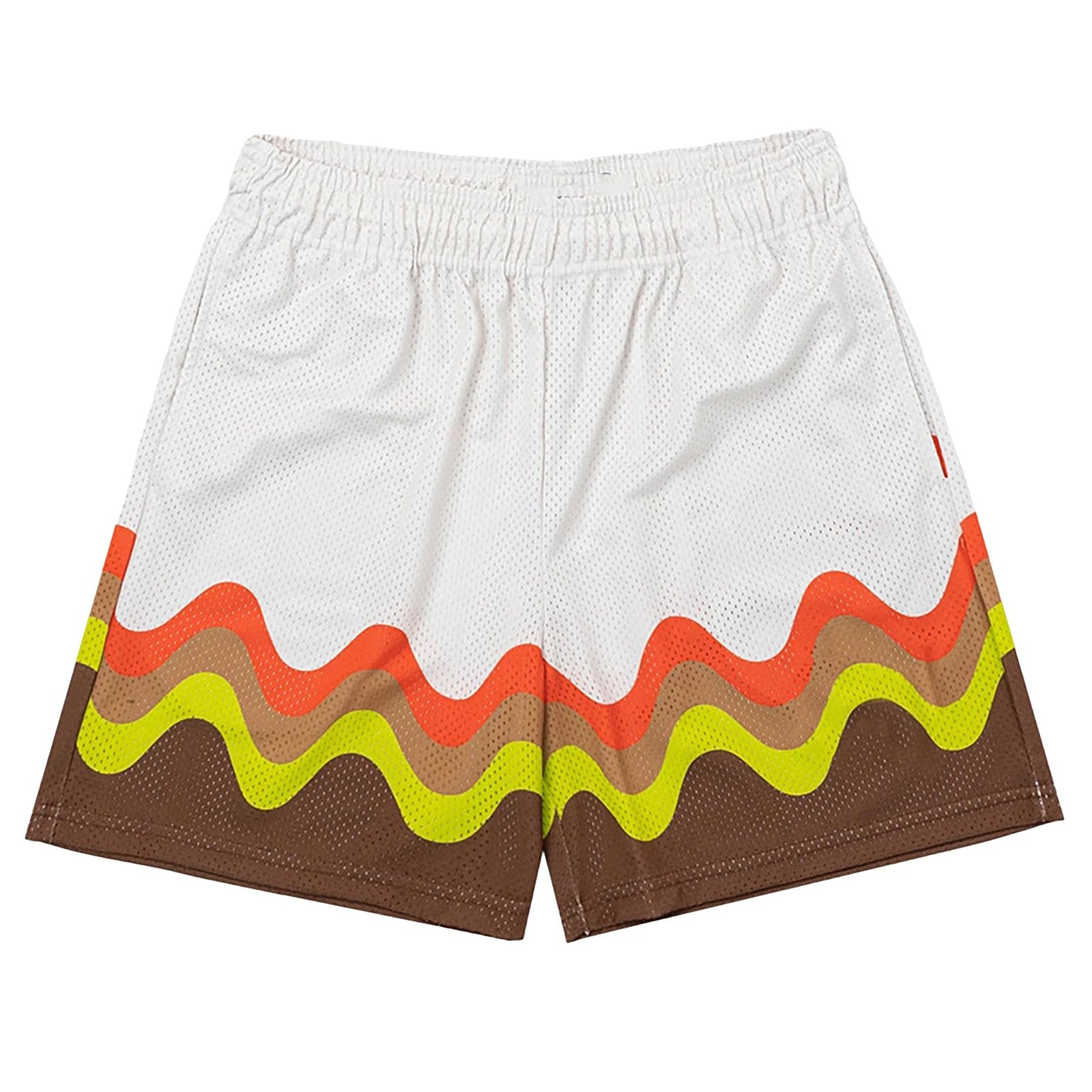 DIOTSR Mens Graphic Shorts Casual Streetwear Cool Basketball Shorts Running Workout Shorts with Pockets (Waves-White&CoffeeLarge)