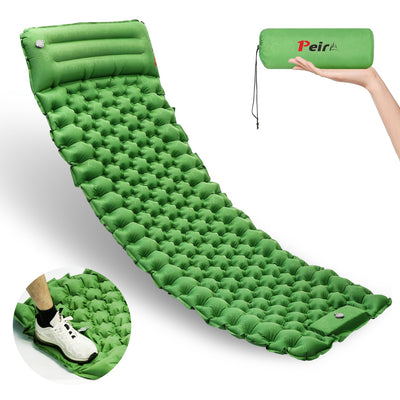 Peirhw Camping Sleeping Pad Ultralight Camping Mat with Pillow Built-in Foot Pump Inflatable Sleeping Pads Compact Sleep Pad for Camping Backpacking Hiking Traveling