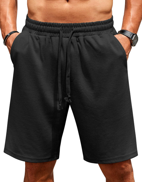 Cargar imagen en el visor de la galería, COOFANDY Men Flat Front Shorts Stretch Drawstring Shorts Casual Loose Fit Shorts Black
