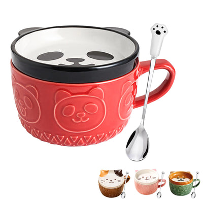 Cute Kawaii Panda Coffee Mugs with LidsChristmas Birthday Presents for Girls Friend Kids Men Wife Mum Grandma TeacherNovelty Animal Coffee Ceramic Tea Cup Dessert Saucer Set Gifts for Women Her