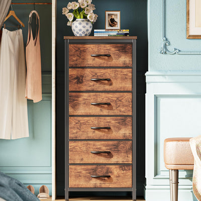 Huuger Tall Dresser for Bedroom 6 Drawer Dresser & Chests of Drawers Fabric Dresser for Closet Bedroom Night Stand End Table with Metal Frame Storage Tower with Fabric Bins Rustic Brown