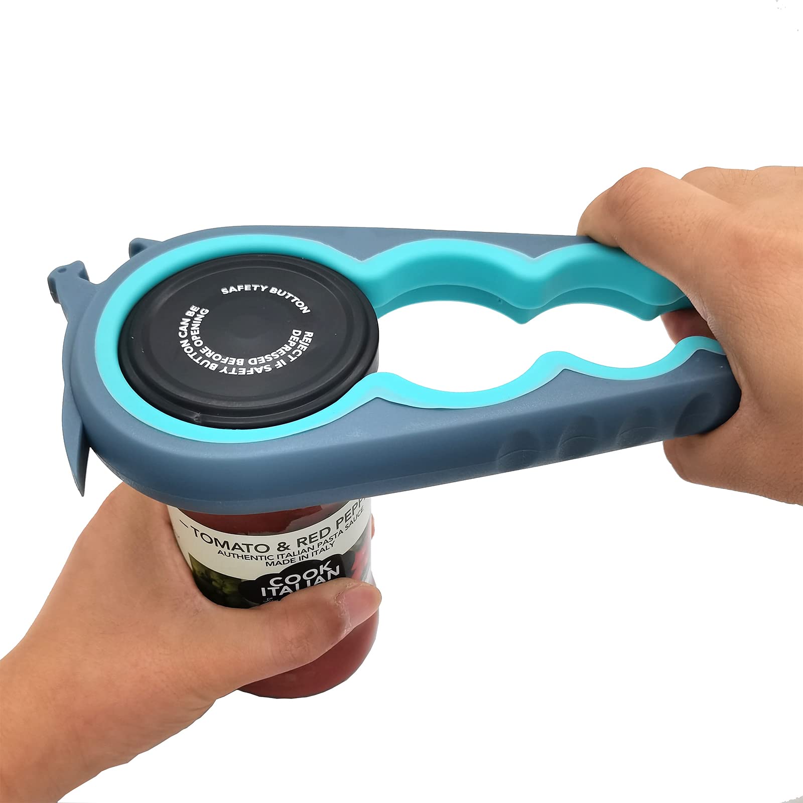 Otstar - Abretarros, abrebotellas y abrelatas para manos débiles, personas mayores con artritis y cualquier persona con poca fuerza. Abretarros múltiples. Quita las tapas fácilmente (azul y gris).