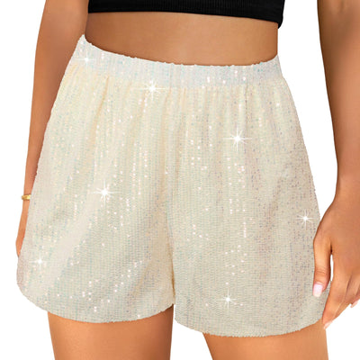 luvamia Sequin Shorts Glitter Shorts Champagne Sequin Shorts Wide Leg Shorts for Women Womens Clothes Sparkly Pants for Women Size Medium Size 8 10