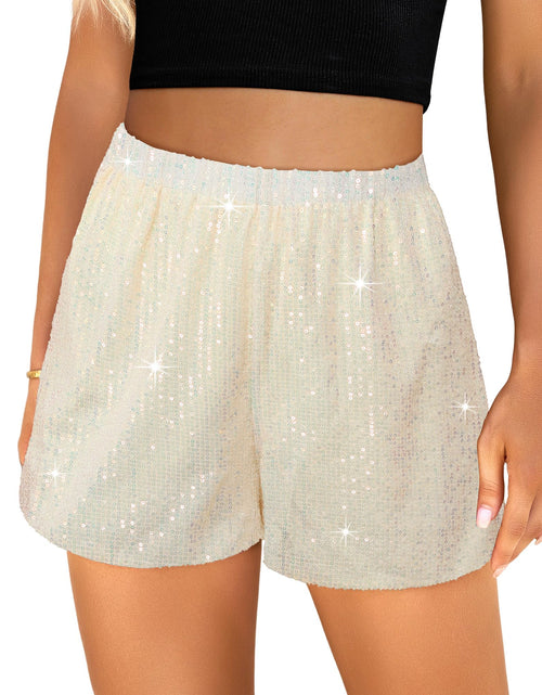 Load image into Gallery viewer, luvamia Sequin Shorts Glitter Shorts Champagne Sequin Shorts Wide Leg Shorts for Women Womens Clothes Sparkly Pants for Women Size Medium Size 8 10
