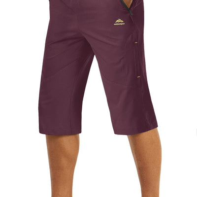 TACVASEN Gym Shorts for Men with Pockets Capri Pants Men Hiking Shorts Men Quick Dry Cargo Shorts Fishing Shorts Long Shorts Mens Casual Shorts Purple Red