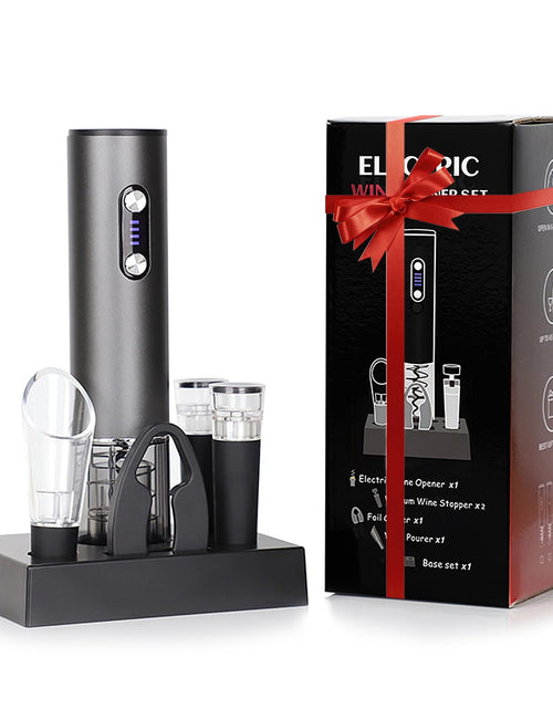 Load image into Gallery viewer, Electric Wine Opener Set – Rechargeable Wine Bottle Opener Kit with Foil Cutter Vacuum Stoppers and Wine Pourer – Best Wine Gift Set Fancy Wine Opener for Wine Lovers and Parties

