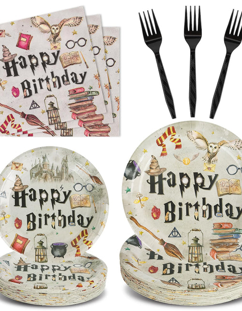 Load image into Gallery viewer, BORAENDEY 200PCS Magical Wizard Party Supplies Serve 50Magical Theme Party Paper PlatesNapkinsAnd Forks Kit for Birthday Party Baby Shower Party Decorations
