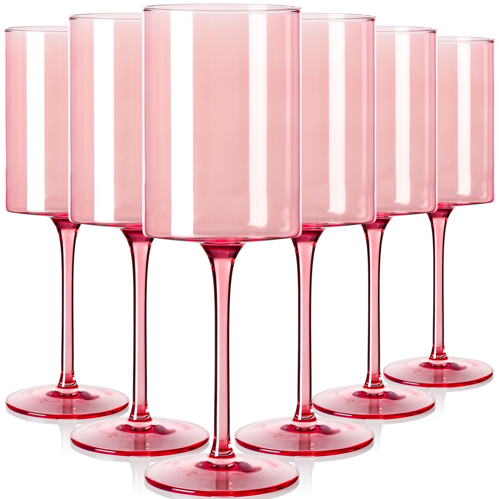 Physkoa Pink Wine Glasses Set of 6-13oz 【Hand-blown Non-lead Crystal】 Wine Glasses - Pink Birthday Decorations Gifts for Women Wine Lovers Valentines Day Gifts