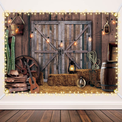 Fondo de Fiesta Occidental Moukeren, Suministros de Decoración para Fiesta de Vaqueros del Oeste, Decoración del Salvaje Oeste, Fondo de Foto de Granero de Casa de Madera para Cumpleaños Boda Fiesta Occidental (2.1 x 1.5 m Estilo Clásico)