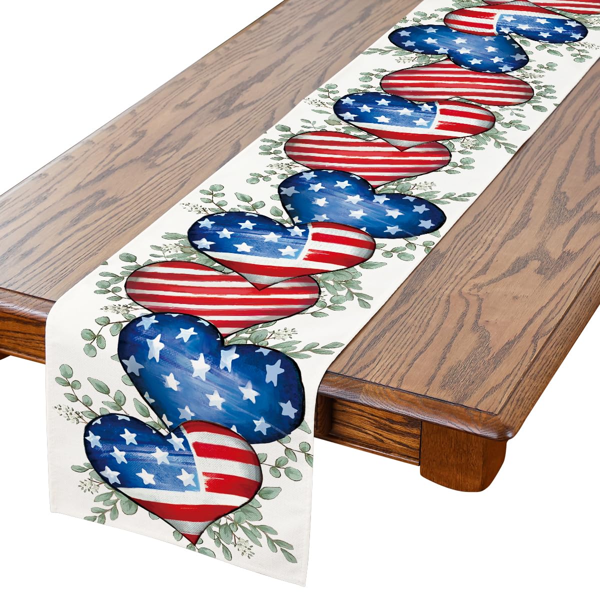 Siilues 4th of July Table Runner Memorial Day Deocr Patriotic Table Runner Independence Day Table Decorations (13 x 90 Heart)