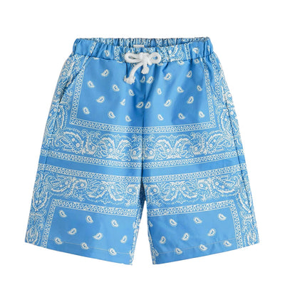 RoseSeek Mens Paisley Shorts High Elastic Waist Drawstring Summer Shorts Casual Gym Workout Bandana Shorts Light Blue XX-Large