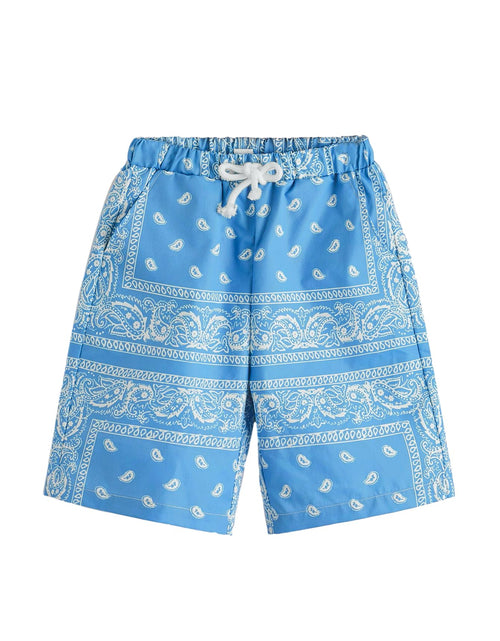 Load image into Gallery viewer, RoseSeek Mens Paisley Shorts High Elastic Waist Drawstring Summer Shorts Casual Gym Workout Bandana Shorts Light Blue XX-Large
