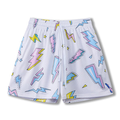 BOOMLEMON Mens Mesh Graphic Print Shorts Casual Fashion Cool Shorts Summer Active Basketball Streetwear Short Pants(#7102 White M)